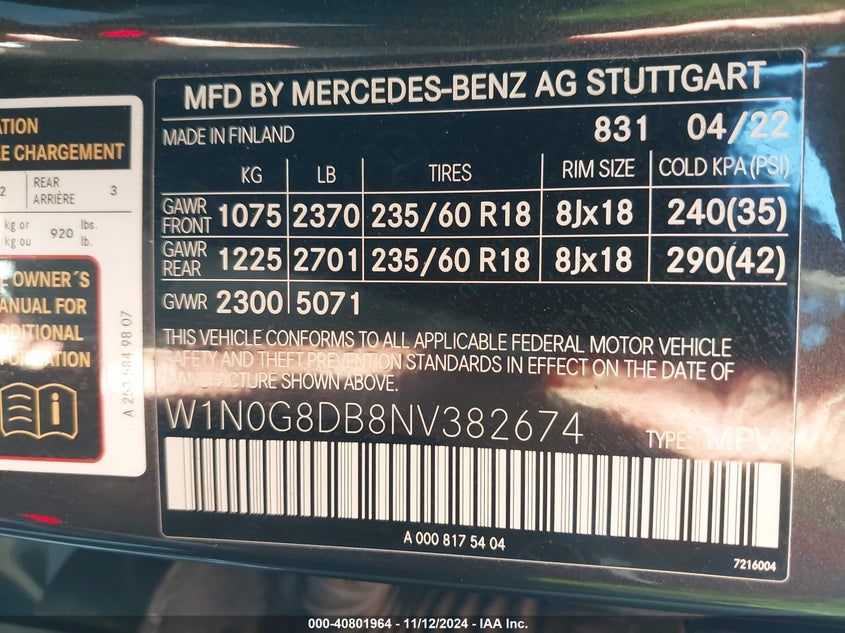 W1NOG8DB8NV382674 - 2022 Mercedes-Benz Glc 300 Suv